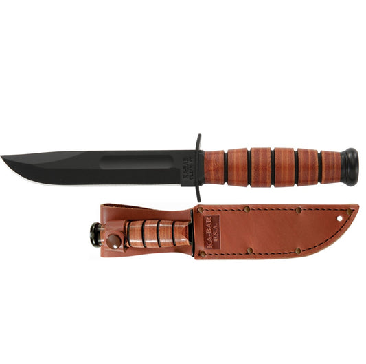 Ka-Bar Short Fixed 5.25 in Black Combo Blade Leather Handle